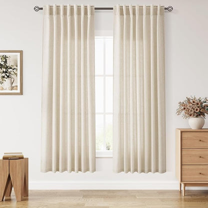 Linen Curtains 70 Inch Length for Living Room Back Tab Semi Sheer Light by Nanspring