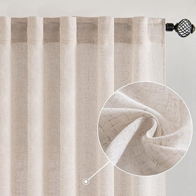 MIULEE Natural White Linen Curtains 52x92 Inch Length 2 Panels by MIULEE