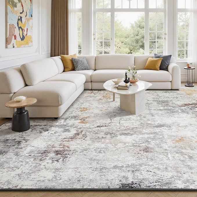 Rugflix 5x7 Area Rugs for Living Room, Washable Beige Grey Large Rug | Machine - Image 9