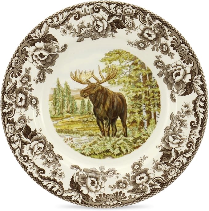 Spode Woodland Majestic Moose Dinner Plate – 10.5 Inch Wildlife Design in Fine Earthenware, Rustic Hunting Collection – Microwave, Dishwasher & Warm Oven Safe, Made in England