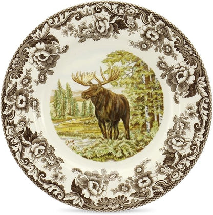 Spode Woodland Majestic Moose Dinner Plate – 10.5 Inch Wildlife Design in Fine Earthenware, Rustic Hunting Collection – Microwave, Dishwasher & Warm Oven Safe, Made in England