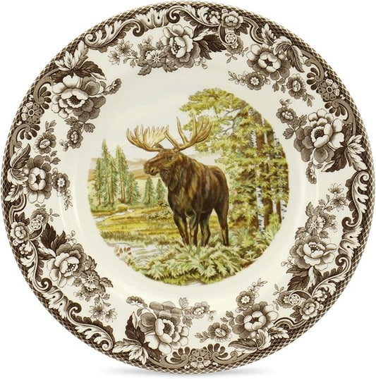 Spode Woodland Majestic Moose Dinner Plate – 10.5 Inch Wildlife Design in Fine Earthenware, Rustic Hunting Collection – Microwave, Dishwasher & Warm Oven Safe, Made in England