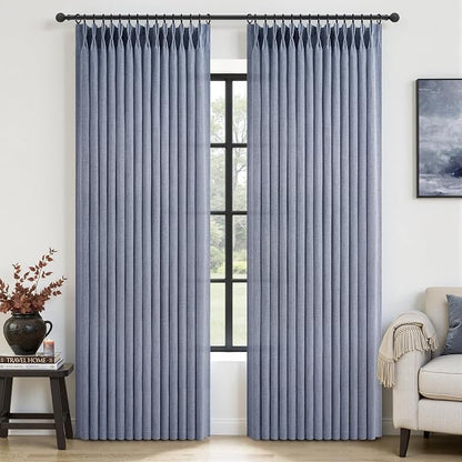 Pinch Pleated Linen Greyish Blue Sheer Curtains 84 Inches Long by PleatedDrapes