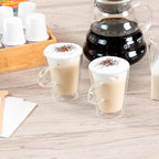 Restaurantware-Forma Professional 5.1 oz Double Wall Glass Mugs, 2 Insulated Coffee Mugs With Handle - Dishwashable, Reusable, Clear Glass Beverage Cups, Freezable, For Hot Or Cold Beverages