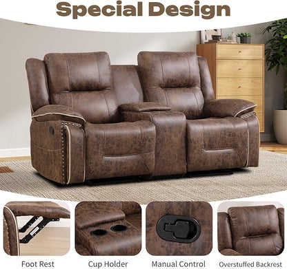 EBELLO Faux Leather Manual Recliner Loveseat, 2 Seater Reclining Sofa Chair - Image 3