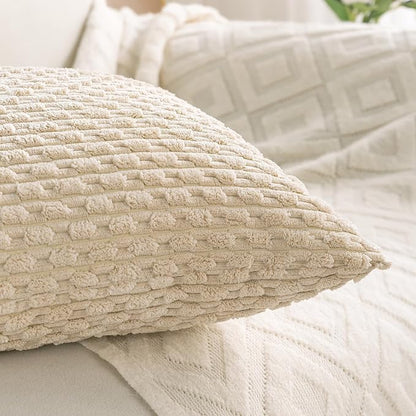 Set of 4 Beige Decorative Throw Pillow Covers 26x26 Inch Corduroy Pillow Covers - Image 7