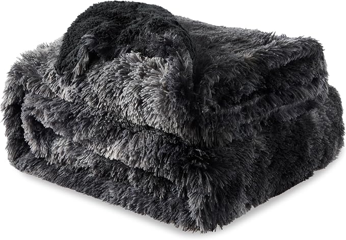 Bedsure GentleSoft Fluffy Tie Dye Black King Size Blanket - Image 7