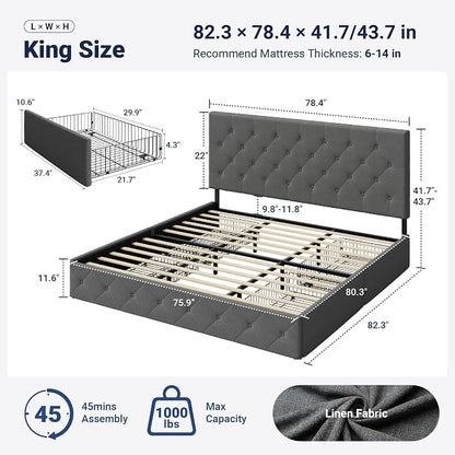Allewie Upholstered King Size Platform Bed Frame - Image 2