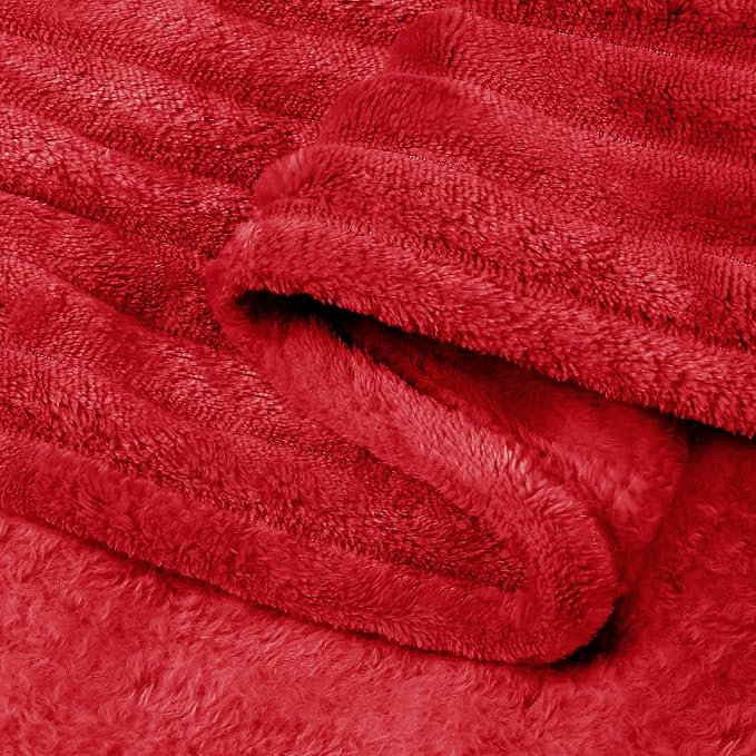 BEDELITE 3D Ribbed Jacquard Red Fleece Throw Blanket - Image 6