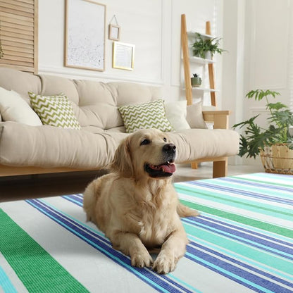 Area Rug 4x6 Blue Rug Washable Rugs Non Slip Low Pile Small Carpet - Image 5