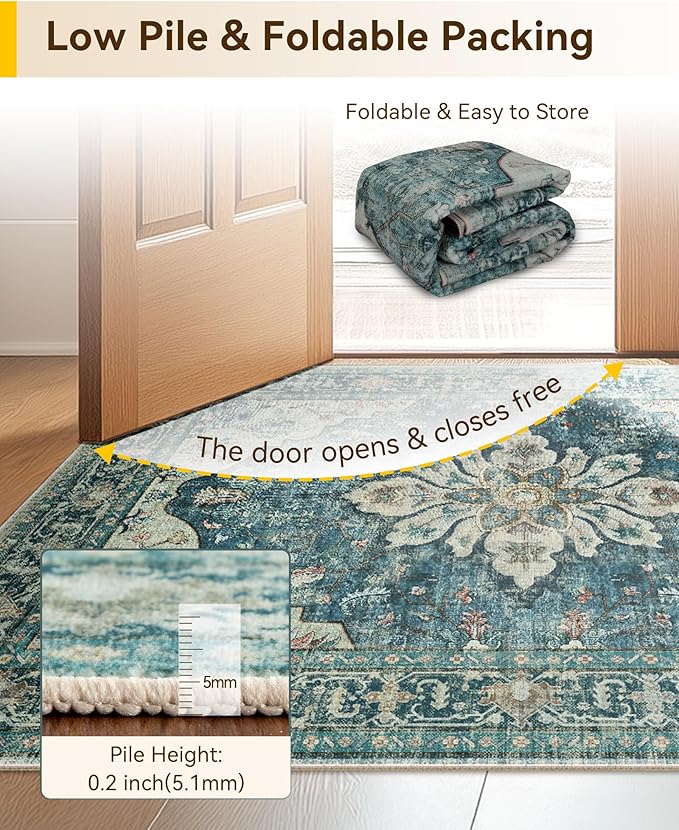 RELEANY Washable Area Rug, Water Repellent, Pet Friendly, Vintage Floral Boho - Image 4