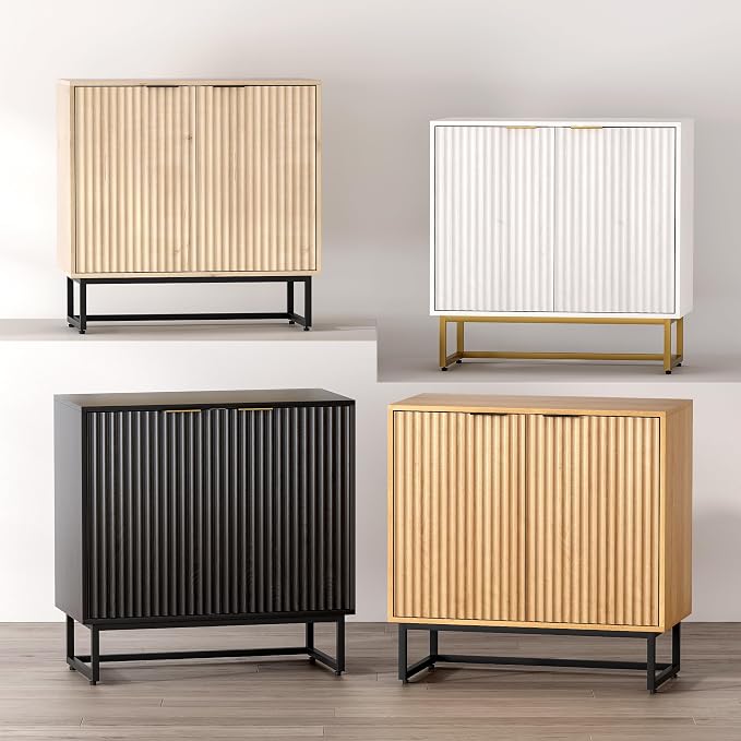 EYYTHUNG Fluted Storage Cabinets Set of 3, Sideboard Buffet Cabinet Modern - Image 8