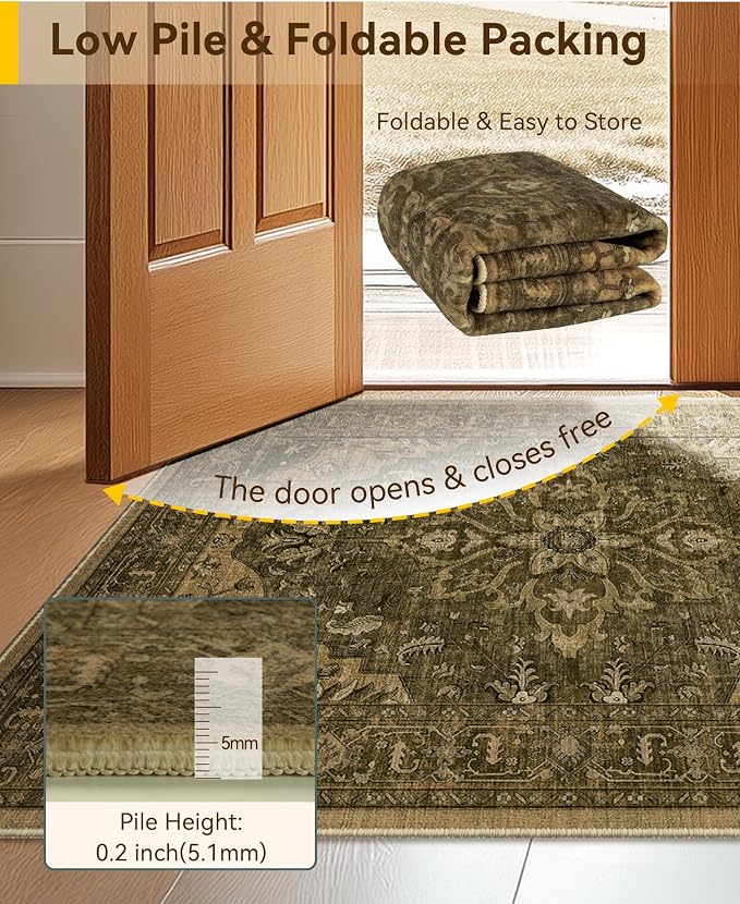 RELEANY Washable Area Rug, Water Repellent, Pet Friendly, Vintage Floral Boho - Image 3