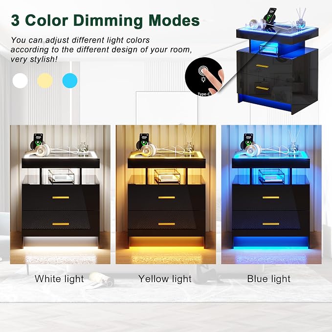 HNEBC Auto LED Nightstand Set of 2, Smart Night Stand - Image 6