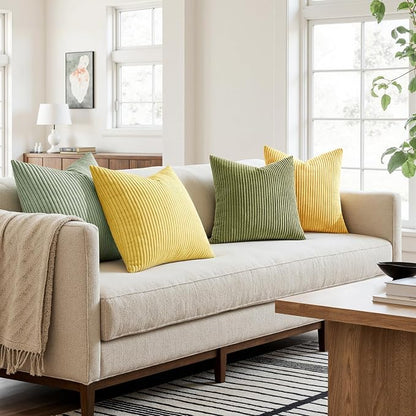 MIULEE Soft Corduroy Decorative Throw Pillow Covers Yellow Green 20x20 | Set of - Image 3