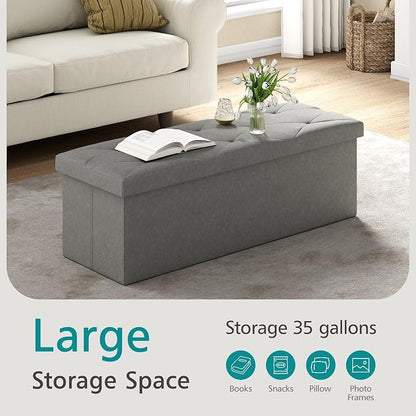 VECELO 43'' Folding Storage Ottoman Bench, Storage Chest, Linen Fabric Foot - Image 6