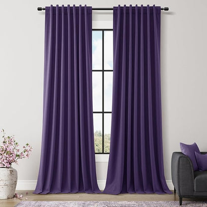 New Purple 100% Blackout Linen Curtains 96 Inch Length 2 Panels Set by Guken