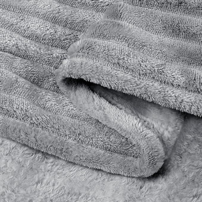 BEDELITE 3D Ribbed Jacquard Grey Fleece Twin Blanket - Image 6
