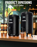 WantJoin Insulated Beverage Dispenser - Thermal 12L/3.2Gal Stainless Steel Hot & Cold Drink Dispenser with Spigot for Tea, Coffee, Milk, Water & Juice (Black)