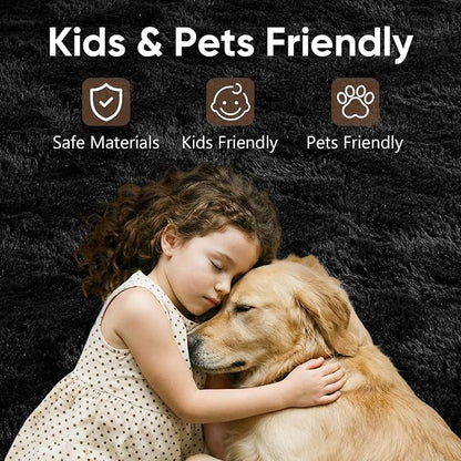 6x9 Large Black Fluffy Soft Area Rug Non-Slip - Image 7
