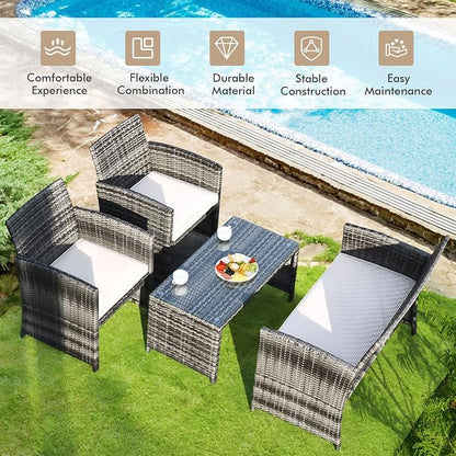 Goplus 4-Piece Rattan Patio Furniture Set, Outdoor Wicker Conversation Sofa - Image 2