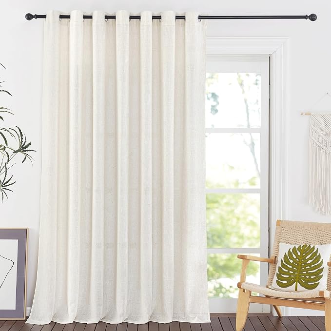NICETOWN Flax Linen Curtains for Sliding Glass Door, W100 Inch Grommet Linen by NICETOWN