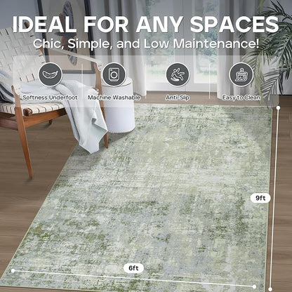 Aelenmu 6x9 Area Rugs for Living Room Bedroom Dining Room Washable Green | Soft - Image 2