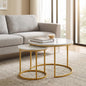 Round Nesting Coffee Table Set of 2, Modern Marble Pattern Wooden Nesting Tables by Cuizehua