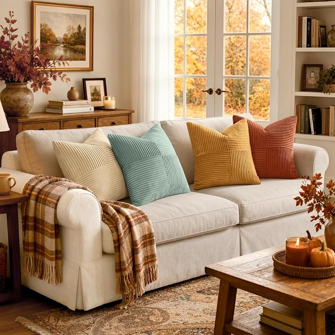 MIULEE Fall Teal-Orange Decorative Throw Pillow Covers 20x20 Inch Set of 4 Boho - Image 9