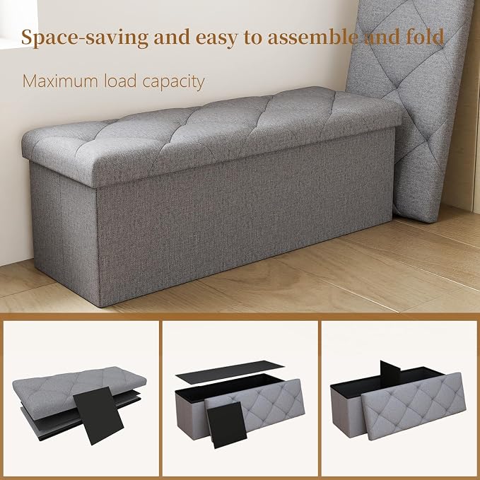30W Folding Ottoman with Storage Bench, Storage Ottoman Bench, 15W Inches - Image 7