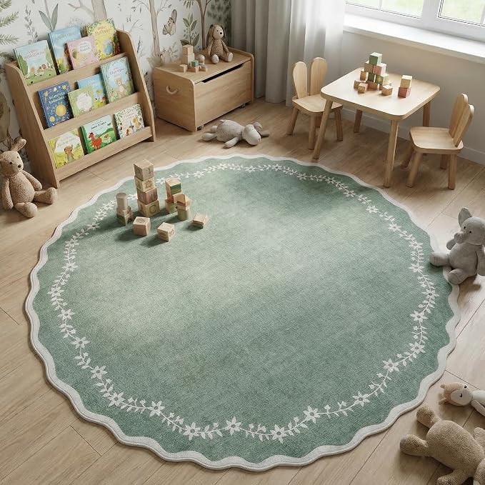 GarveeHome Round Rugs 6ft Scalloped Washable Circle Rug - Image 2