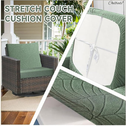 CALBODE 12Pcs Stretch Couch Cushion Covers, Water Resistant Outdoor Sofa - Image 3