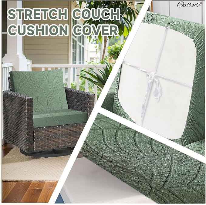 CALBODE 8Pcs Stretch Couch Cushion Covers, Water Resistant Outdoor Sofa Cuhsion - Image 6