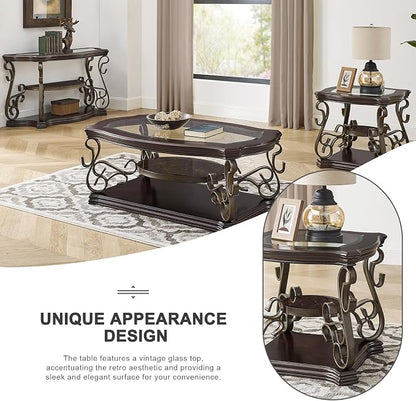 26.3'' Dark Brown Retro Wooden End Coffee Table - Image 3