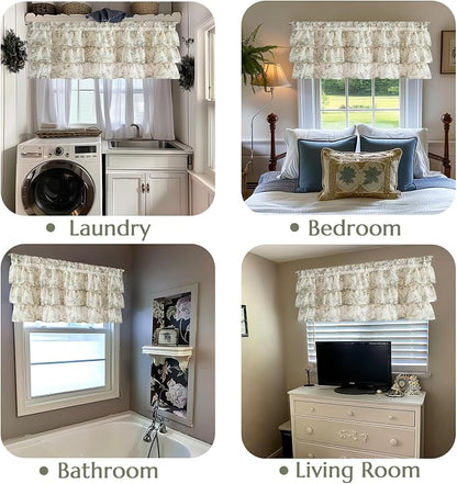 jinchan Ruffled Floral Valance Linen Shabby Chic Small Window Curtain 18 Inch - Image 9