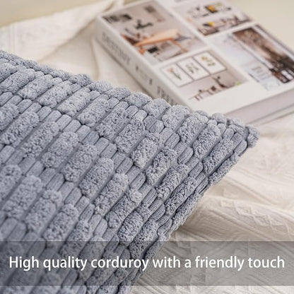 Pack of 2 Corduroy Decorative Throw Pillow Covers 16x16 Inch, Light Grey | Fall - Image 2