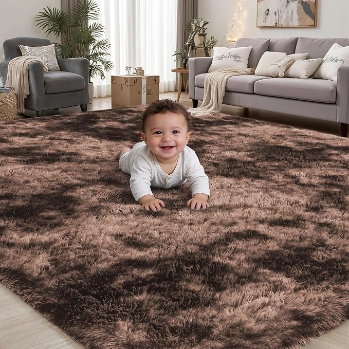 PLHXFR 5x7 Area Rug Living Room: Fluffy Bedroom Soft Shag Rug Coffee Brown | by PLHXFRSoftAreaRugs