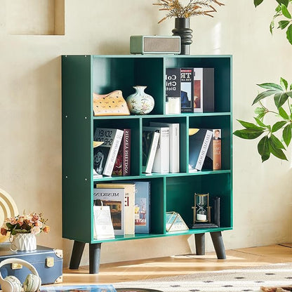 LEYAOYAO Cube Bookshelf 3 Tier Mid-Century Dark Green Modern Bookcase - Image 8