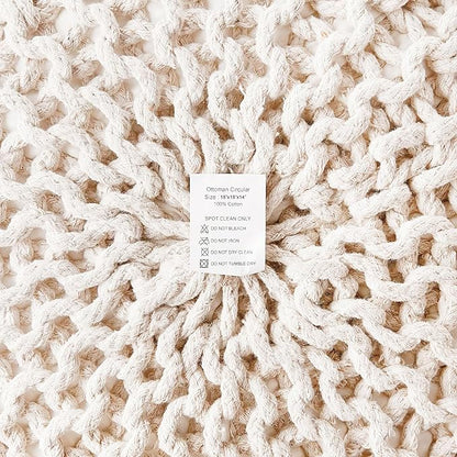 REDEARTH Round Pouf Ottoman –18"x18"x14" Hand-Knitted Cotton Pouffe –Cable - Image 8