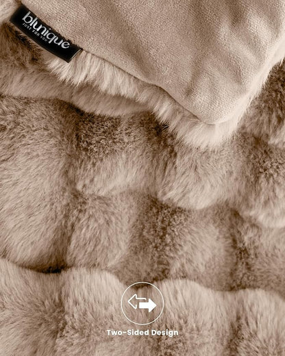 Ultra Soft Cozy Faux Fur Throw Blanket, Fuzzy Plush Thick Bubble Blanket - Image 8