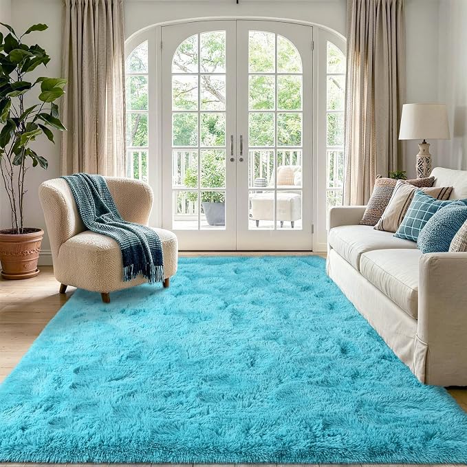 6x9 Large Blue Fluffy Soft Area Rug Non-Slip - Image 2