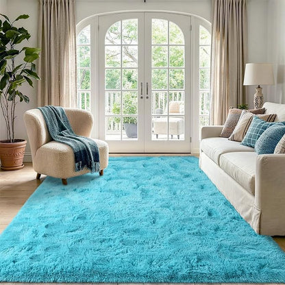 6x9 Large Blue Fluffy Soft Area Rug Non-Slip - Image 2