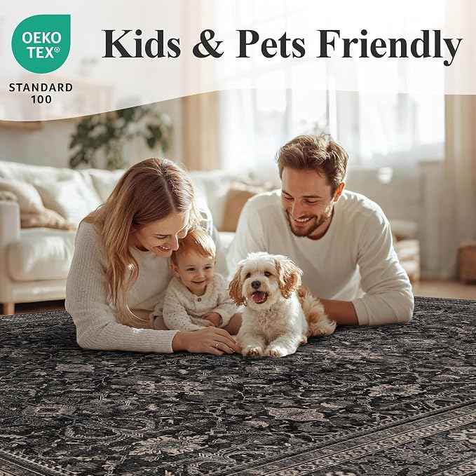 Schweek 9x12 Washable Area Rug Vintage Dark Rugs - Image 8