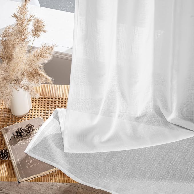 MIULEE White Linen Curtains 98 Inch Long 2 Panels - Image 7