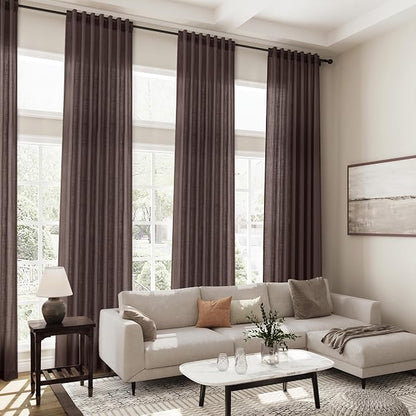 Coffee Linen Curtains for Living Room Back Tab Rod Pocket Semi Sheer Curtains - Image 7