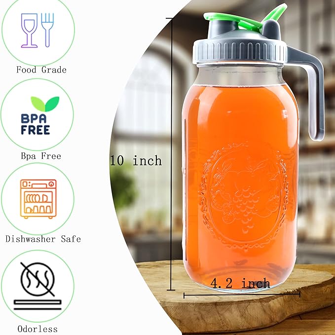 64 Oz Mason Jar Cold Brew Coffee Tea Maker With Food Grade Filter Infuser 2 Quart Glass Pitcher With Lid Half Gallon Iced Hot Tea Pitchers Leak-Proof Jug For Coffee Sun Tea Juice Lemonade Cold Brew