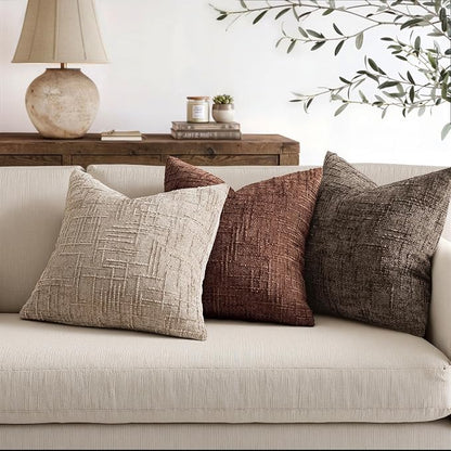 MIULEE Chenille Textured Fall Throw Pillow Covers Brown 18x18 Set of 2 | Slubby - Image 4