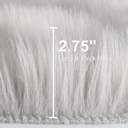duduta Gray Faux Sheepskin Chair Seat Covers, Fluffy Shag Fur Throw Rugs Room - Image 2