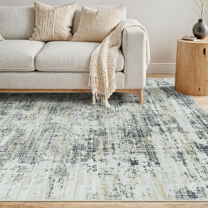 10x12 Washable Area Rug for Living Room Bedroom: Non-Slip Modern Black Gray | - Image 7