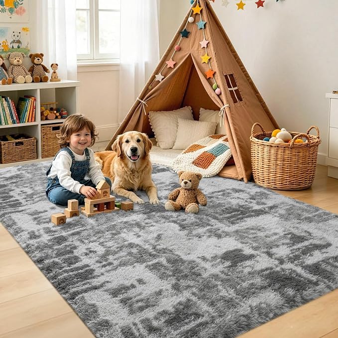 5x7 Grey Fluffy Soft Area Rug Non-Slip - Image 4